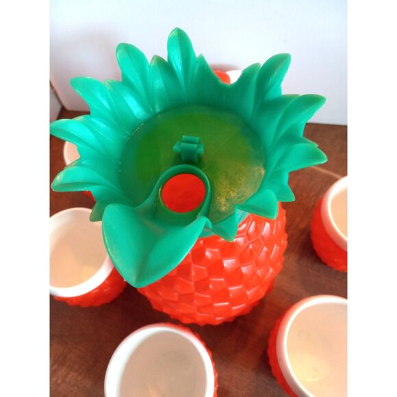 Vtg 7-Piece Minerware Pineapple Pitcher Set Blow Mold COMPLETE BUT WITH DAMAGE - Picture 5 of 8